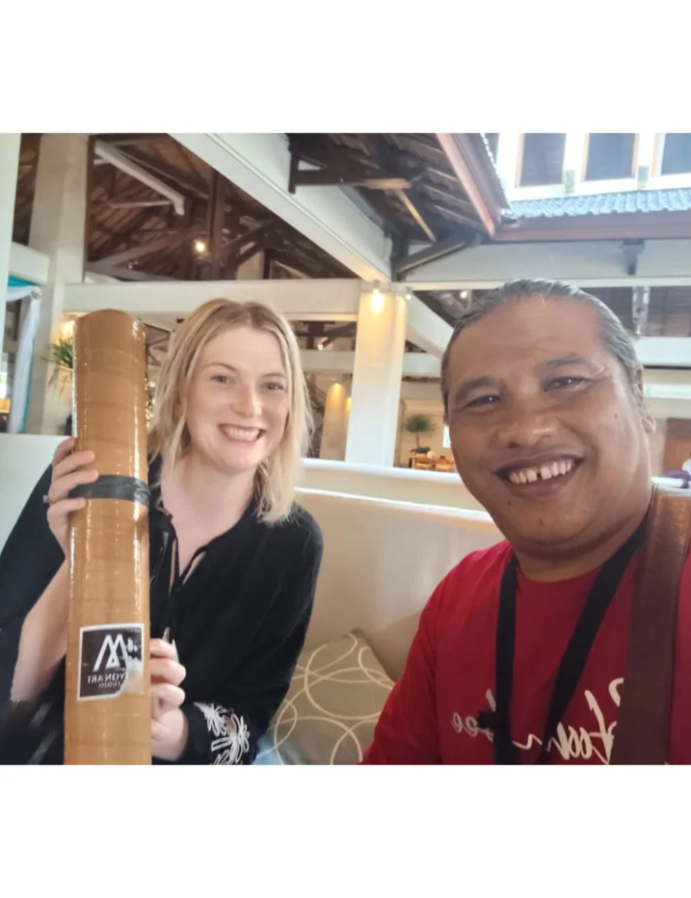 Client posing with custom commission