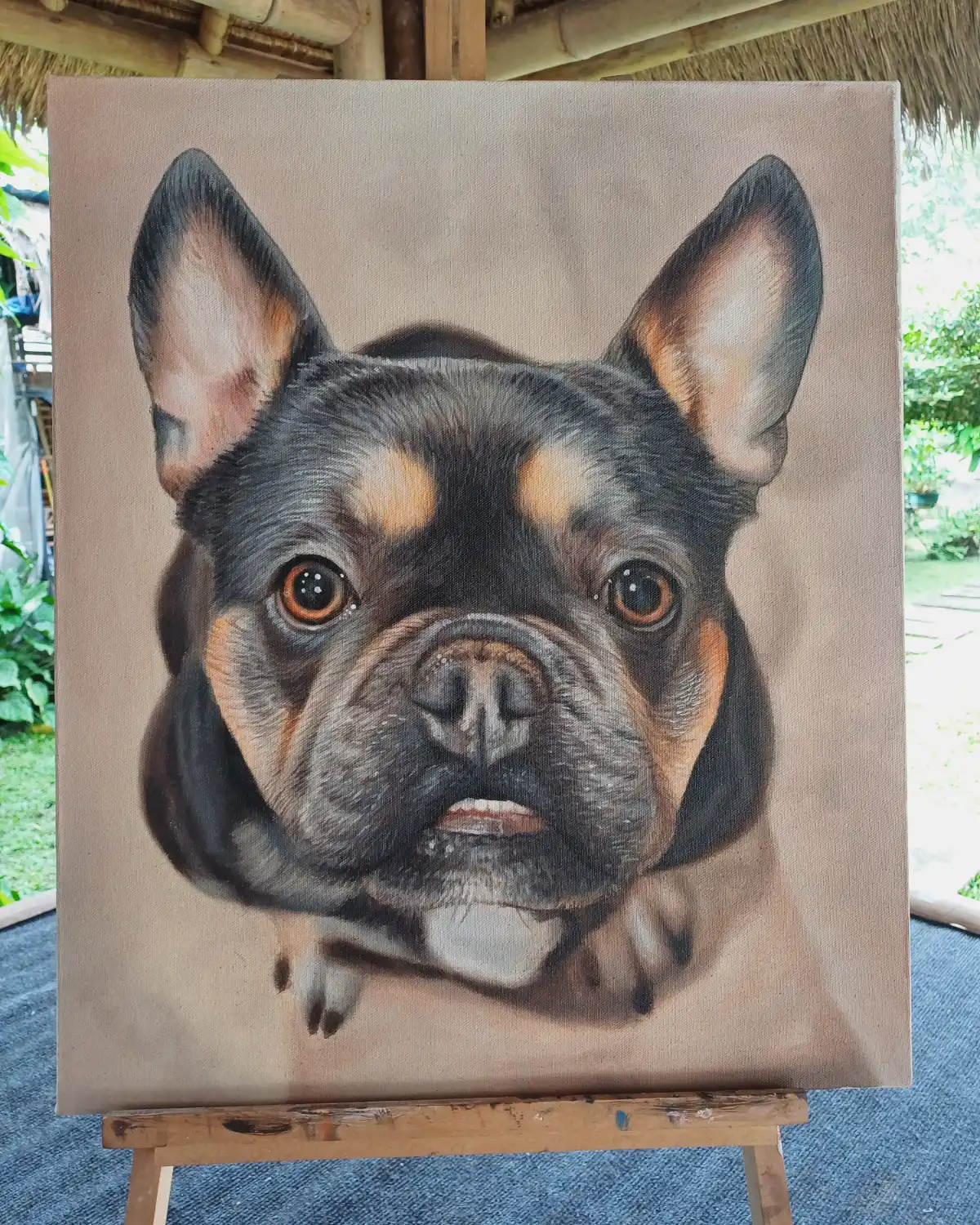 Golden retriever pet painting commissioned in Bali