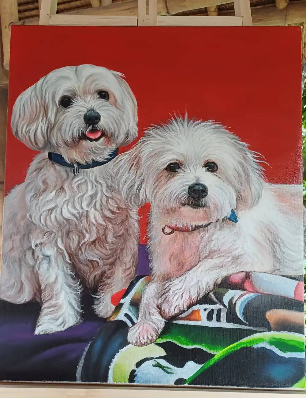 Two dogs painting